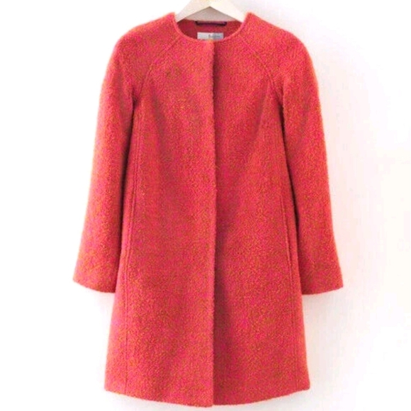 Boden Sienna Pink & Brown Herringbone Collerless Wool Blend Coat Snap Front US 2 - Picture 2 of 9